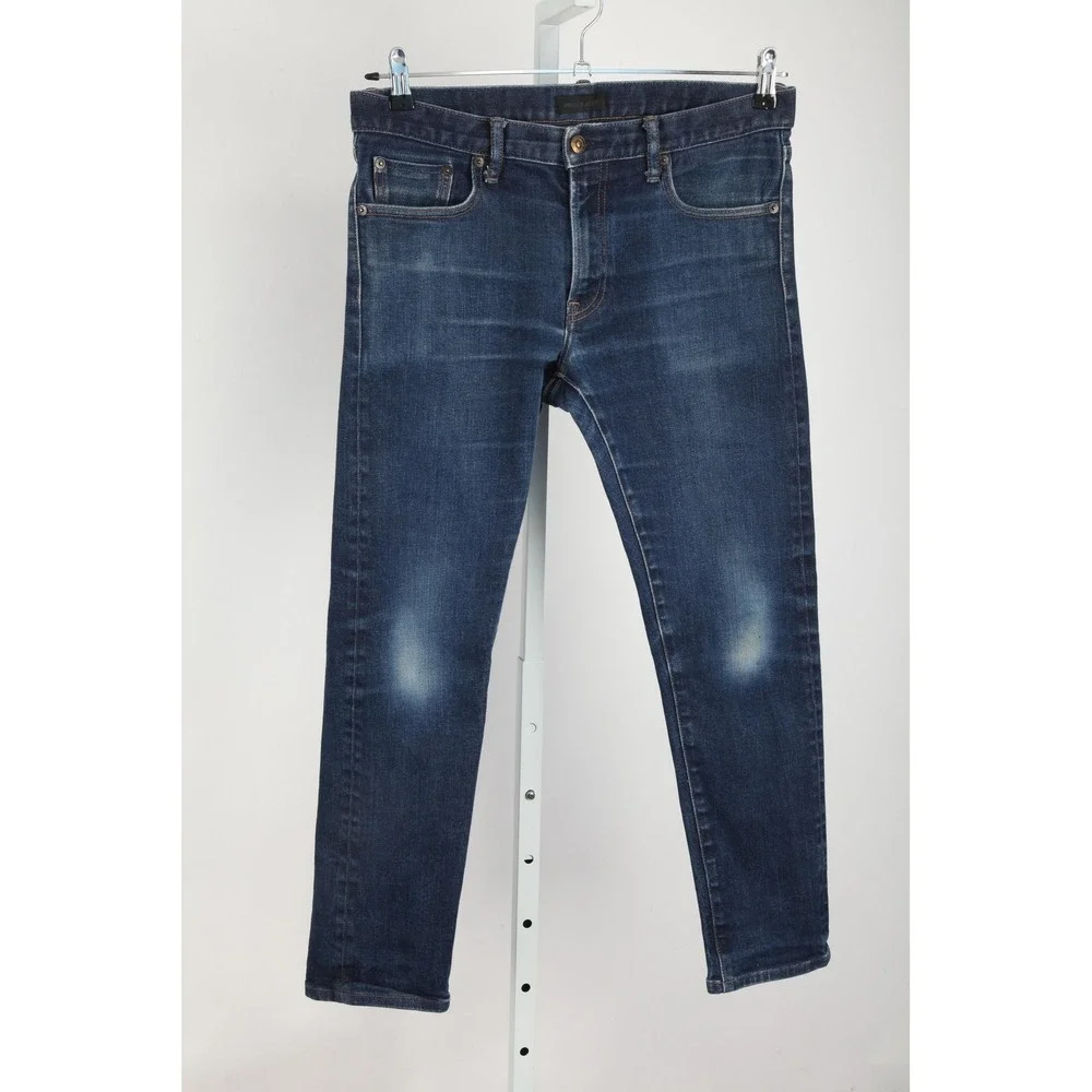 Uniqlo Jeans Mens 33x32 Blue Slim Straight Selvedge Denim Stretch Low Rise